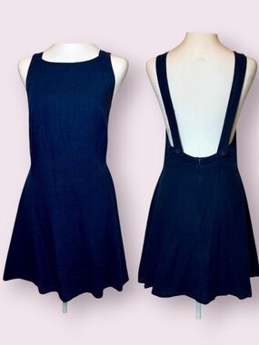 Urban Outfitters Kimchi Blue Linen Blend Mini Dress Low Back Navy Blue Size 6